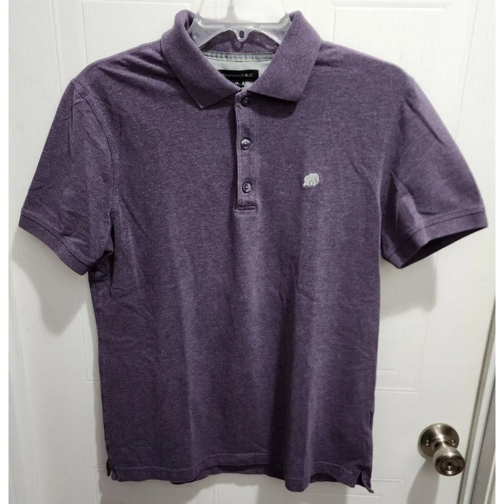 Banana Republic Purple Short Sleeve Button Up Polo Shirt Mens Size M Elephant